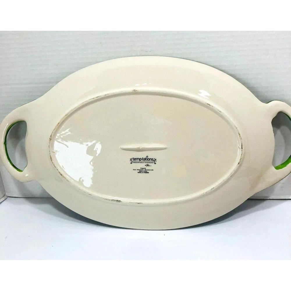 Temptations By Tara Dragonfly Platter 18x10 Double Handles Oven Safe QVC Retired